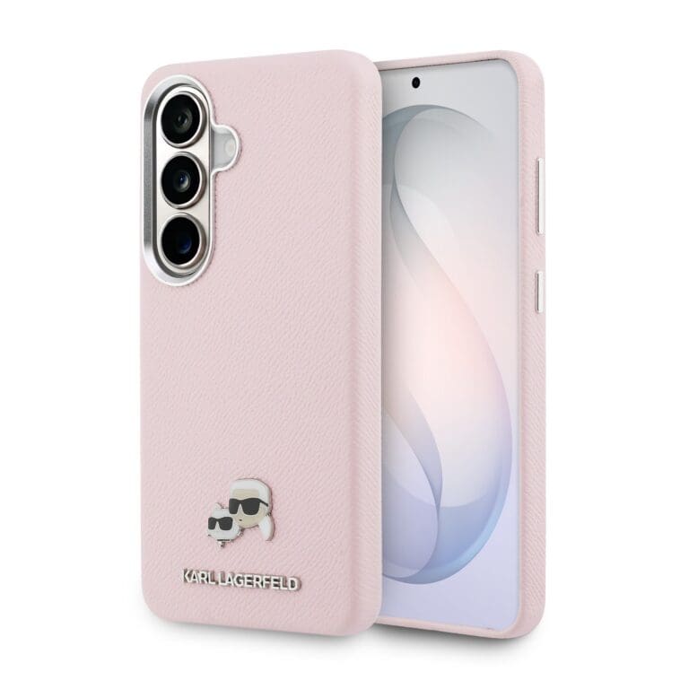 Karl Lagerfeld Grained PU Leather K&CH Heads Magnetic Pink Kryt Samsung Galaxy S26 Plus
