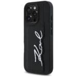 Karl Lagerfeld HC Grained PU Cardslot Metal Signature Black Kryt iPhone 16 Pro