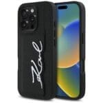 Karl Lagerfeld HC Grained PU Cardslot Metal Signature Black Kryt iPhone 16 Pro