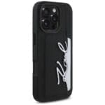 Karl Lagerfeld HC Grained PU Cardslot Metal Signature Black Kryt iPhone 16 Pro