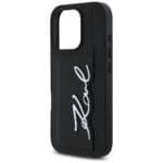 Karl Lagerfeld HC Grained PU Cardslot Metal Signature Black Kryt iPhone 16 Pro