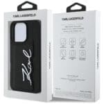 Karl Lagerfeld HC Grained PU Cardslot Metal Signature Black Kryt iPhone 16 Pro