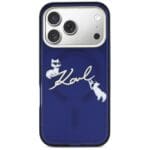 Karl Lagerfeld IML Choupettes Karl Script Logo MagSafe Blue Kryt iPhone 17 Pro Max