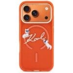 Karl Lagerfeld IML Choupettes Karl Script Logo MagSafe Orange Kryt iPhone 17 Pro Max