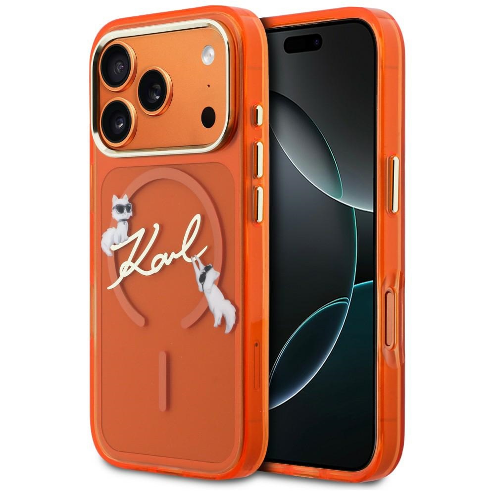 Karl Lagerfeld IML Choupettes Karl Script Logo MagSafe Orange Kryt iPhone 17 Pro Max