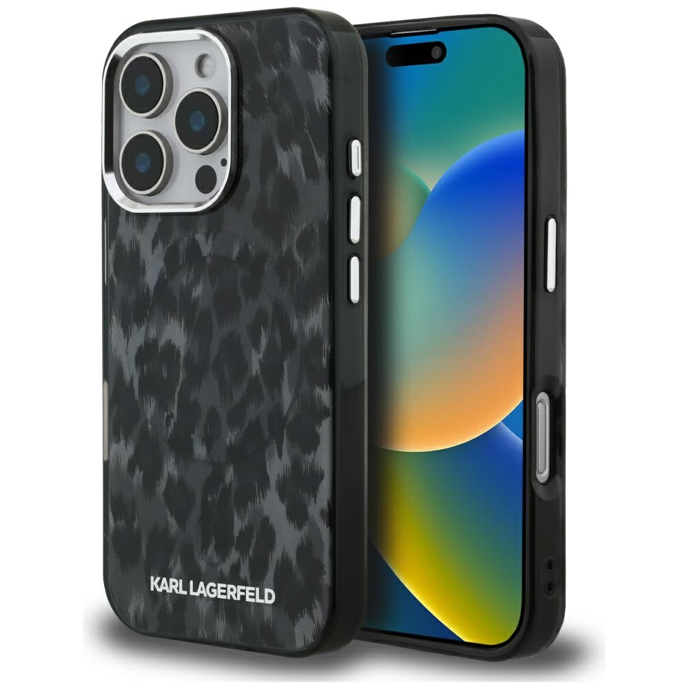 Karl Lagerfeld IML Leopard Pattern MagSafe Black Kryt iPhone 16 Pro