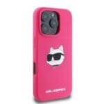 Karl Lagerfeld KLHMP16XSCHPPLF fuschia Hardcase Silicone Choupette Head Kryt iPhone 16 Pro Max