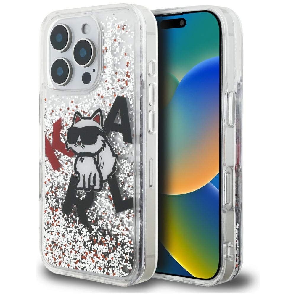 Karl Lagerfeld Liquid Glitter Choupette Logo Transparent Kryt iPhone 16 Pro