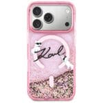 Karl Lagerfeld Liquid Glitter Karl Script Logo MagSafe Pink Kryt iPhone 17 Pro Max