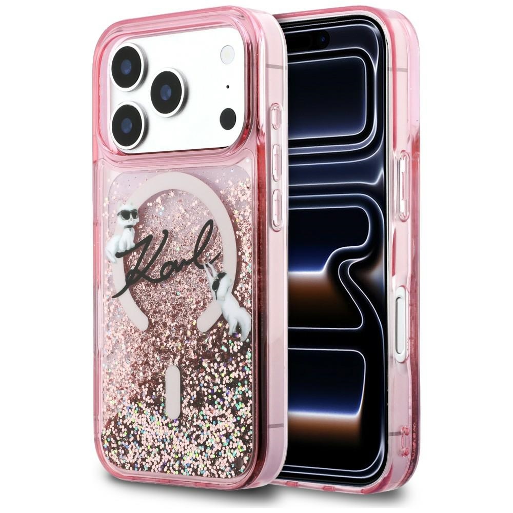 Karl Lagerfeld Liquid Glitter Karl Script Logo MagSafe Pink Kryt iPhone 17 Pro Max