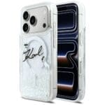 Karl Lagerfeld Liquid Glitter Karl Script Logo MagSafe Transparent Kryt iPhone 17 Pro