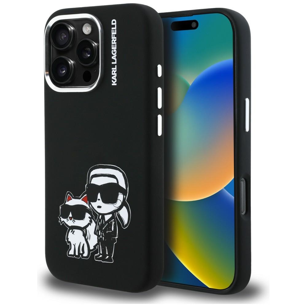 Karl Lagerfeld Silicone Karl&Choupette Sketch MagSafe Black Kryt iPhone 16 Pro