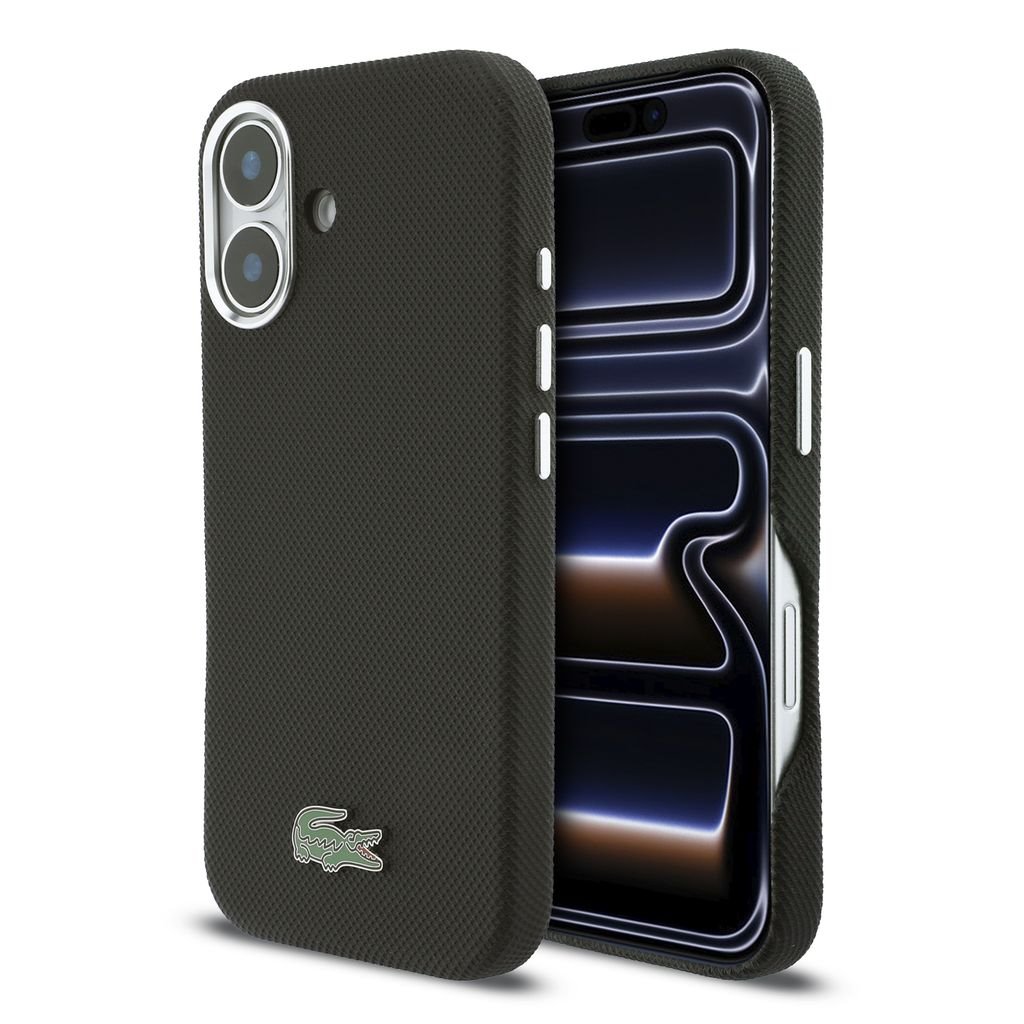 Lacoste PVC Iconic Petit Pique Metal Logo MagSafe Black Kryt iPhone 16