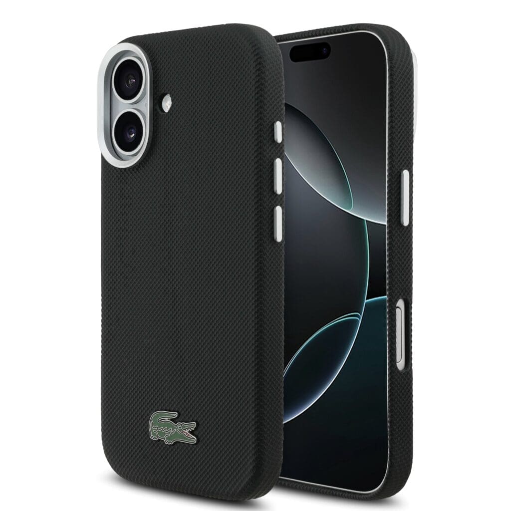 Lacoste PVC Iconic Petit Pique Metal Logo MagSafe Black Kryt iPhone 17