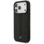 Mercedes Leather Laurel Leaves Stripes MagSafe Black Kryt iPhone 17 Pro