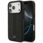 Mercedes Leather Laurel Leaves Stripes MagSafe Black Kryt iPhone 17 Pro