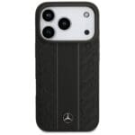 Mercedes Leather Laurel Leaves Stripes MagSafe Black Kryt iPhone 17 Pro