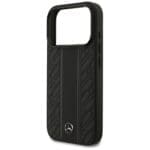 Mercedes Leather Laurel Leaves Stripes MagSafe Black Kryt iPhone 17 Pro