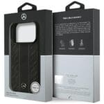 Mercedes Leather Laurel Leaves Stripes MagSafe Black Kryt iPhone 17 Pro