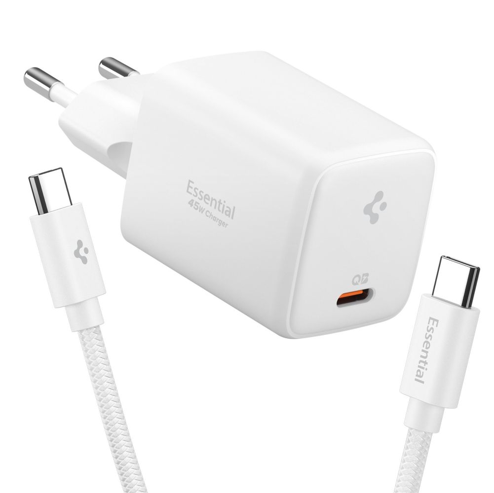 Spigen Ee451Eu Essential 1-Port Network Charger 45W + Type-C Cable White