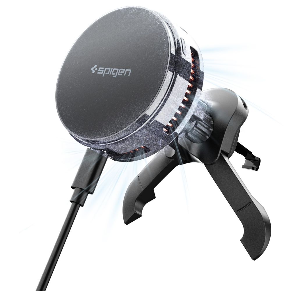 Spigen Ev25Mfaq Essential Peltier Magnetic MagSafe Vent Car Mount Wireless Charger 25W Qi2.2 Black