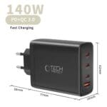 Tech-Protect Nc140W-Gan 4-Port Network Charger Pd 140W / Qc3.0 Black