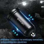 Usams Car Charger 2xUSB 2.4A Mini Black CC114TC01 (US-CC114)
