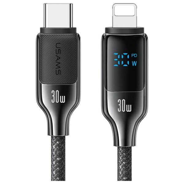 Usams USB-C to Lightning Cable 30W 1.2m Digital Display Zinc Alloy Fast Charging Data Cable HX Seri