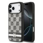 DKNY PU Leather Checkered Pattern and Stripe Black Kryt iPhone 17 Pro Max