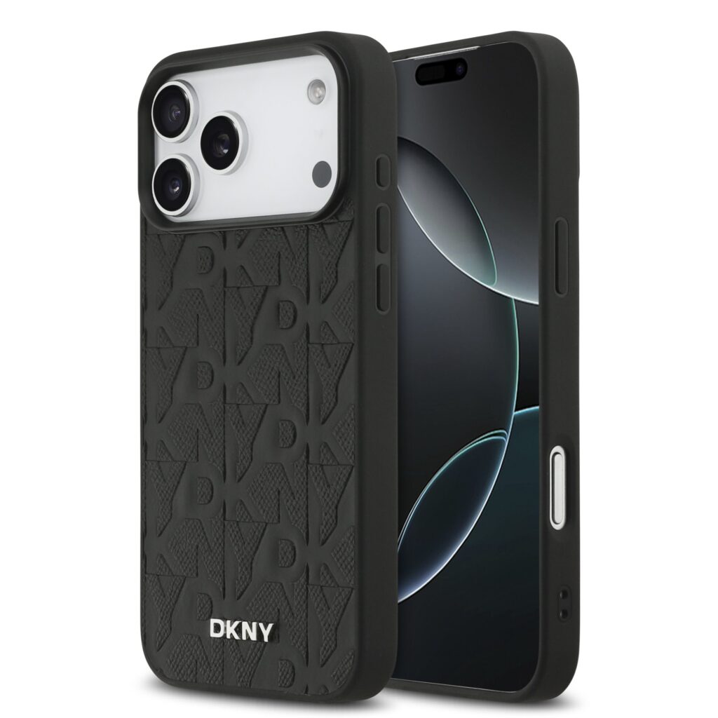 DKNY PU Leather Grid Pattern MagSafe Black Kryt iPhone 17 Pro Max