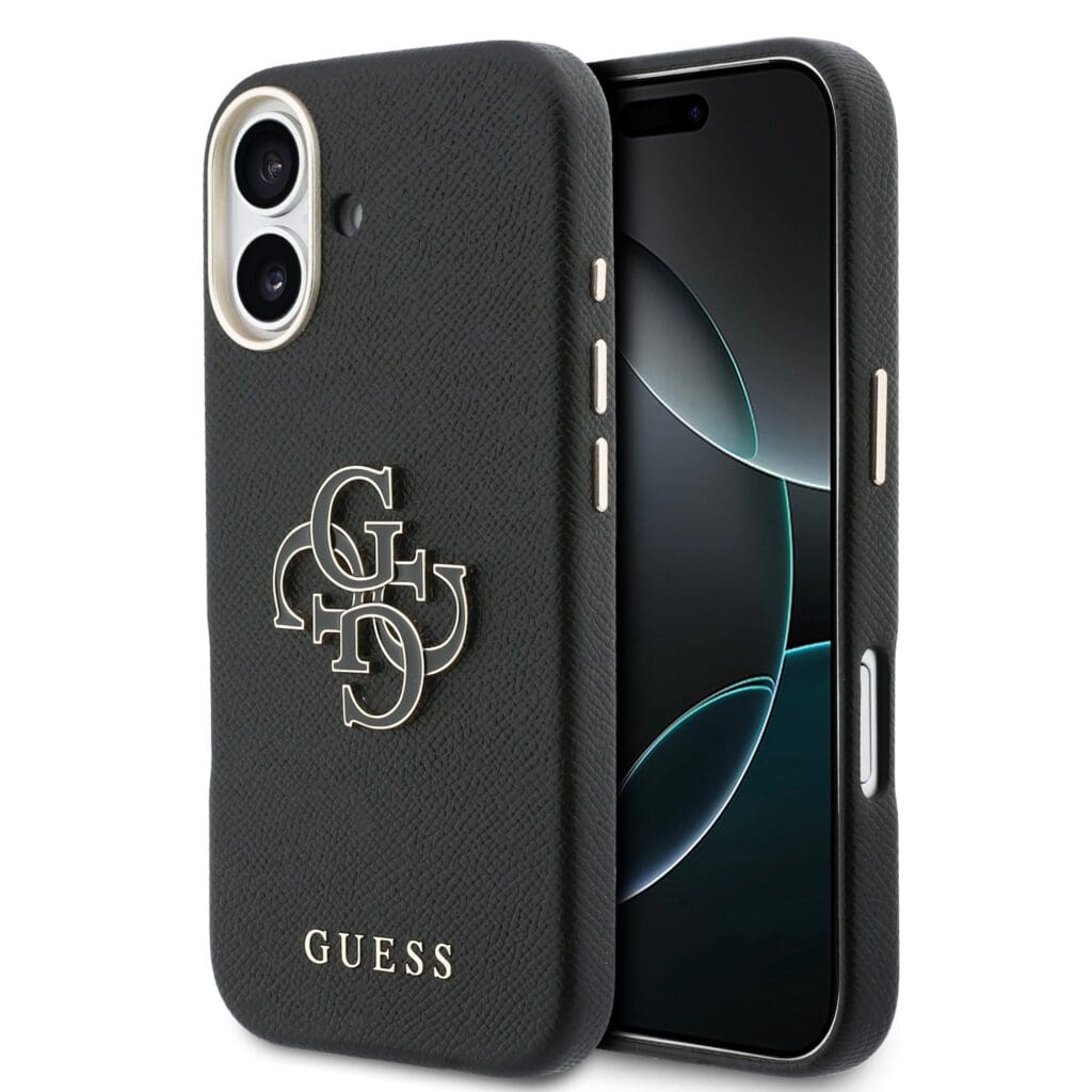 Guess PU Resin Logo Black Kryt iPhone 17