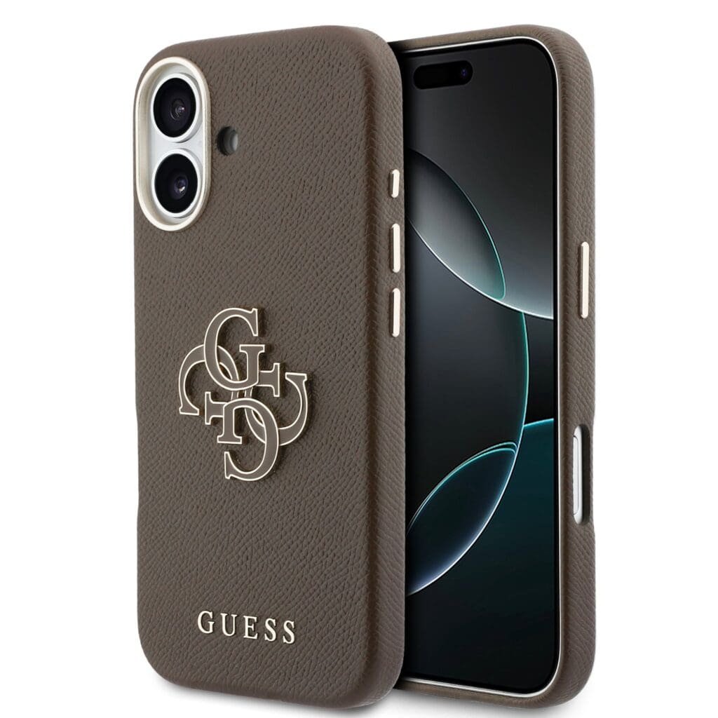 Guess PU Resin Logo Brown Kryt iPhone 17