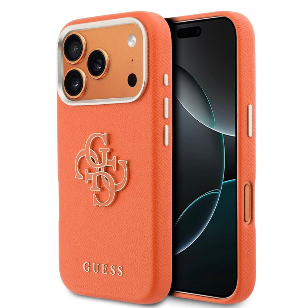 Guess PU Resin Logo Orange Kryt iPhone 17 Pro Max
