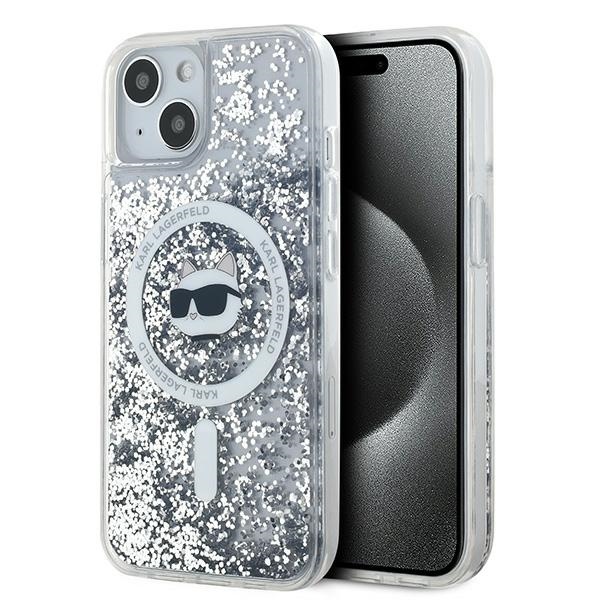 Karl Lagerfeld KLHMP13MLGCHSGH Hardcase transparent Liquid Glitter Choupette Head Mags Kryt iPhone 13