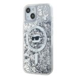 Karl Lagerfeld KLHMP13MLGCHSGH Hardcase transparent Liquid Glitter Choupette Head Mags Kryt iPhone 13