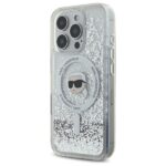 Karl Lagerfeld KLHMP16LLGKISGH Hardcase transparent Liquid Glitter Karl Head Magsa Kryt iPhone 16 Pro Max