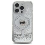 Karl Lagerfeld KLHMP16LLGKISGH Hardcase transparent Liquid Glitter Karl Head Magsa Kryt iPhone 16 Pro Max