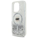 Karl Lagerfeld KLHMP16LLGKISGH Hardcase transparent Liquid Glitter Karl Head Magsa Kryt iPhone 16 Pro Max