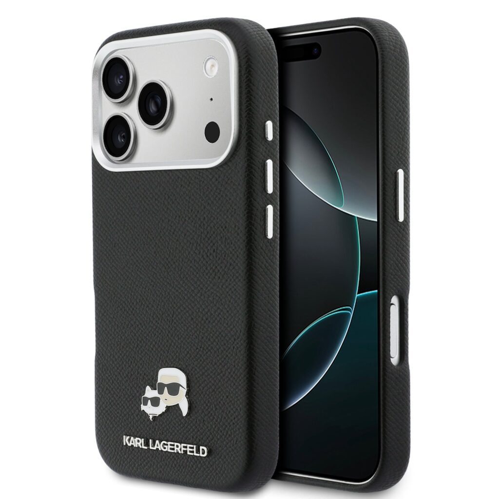 Karl Lagerfeld PU Karl and Choupette Heads Pins MagSafe Black Kryt iPhone 17 Pro Max
