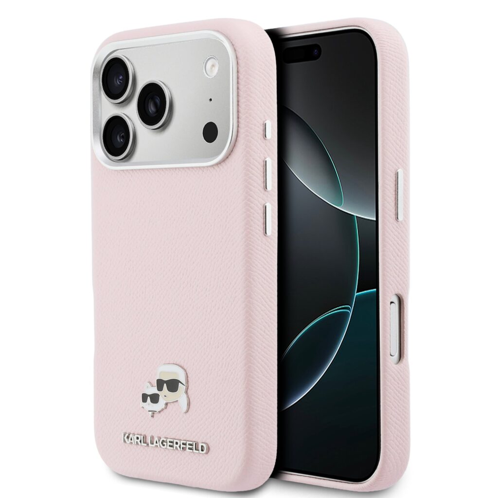 Karl Lagerfeld PU Karl and Choupette Heads Pins MagSafe Pink Kryt iPhone 17 Pro Max