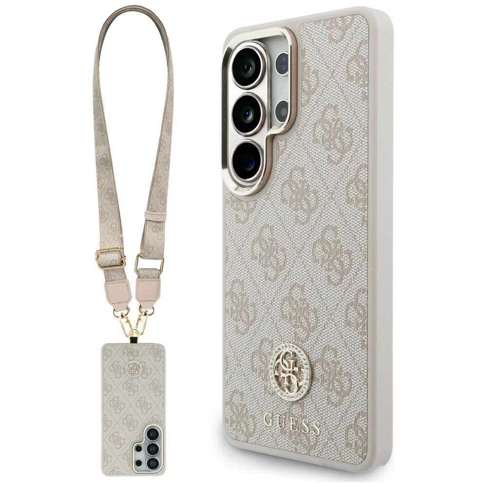 Guess 4G Big Rhinestone Triangle Strap MagSafe pink Kryt Samsung Galaxy S26 Ultra