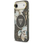 Guess IML Glitter Flowers Triangle MagSafe black Kryt iPhone 17 Air